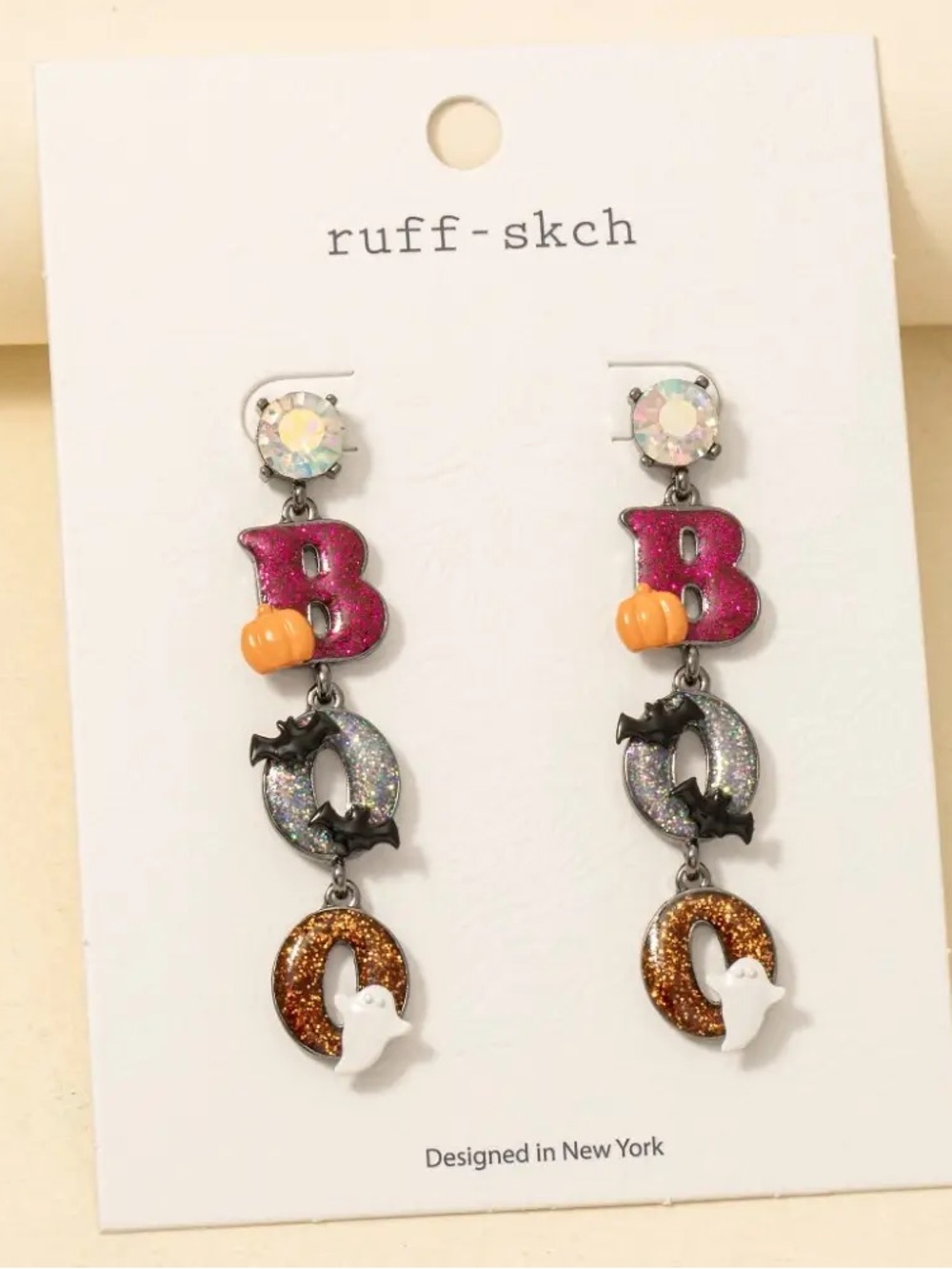 Halloween 'BOO' Dangle Earrings - Pink, Orange, Silver, Gold
